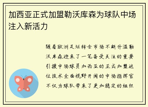 加西亚正式加盟勒沃库森为球队中场注入新活力
